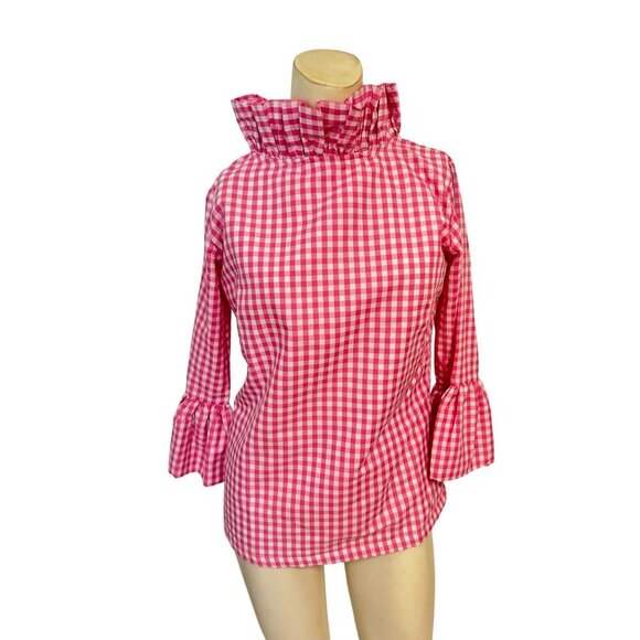 Elizabeth Wilson Pink & White Gingham Ruffle Katherine Top XS - Picture 1 of 6